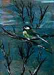 Heather Hill encaustic painting : Chickadee on Masonite