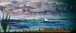 Heather Hill encaustic painting :  sailing  on Masonite